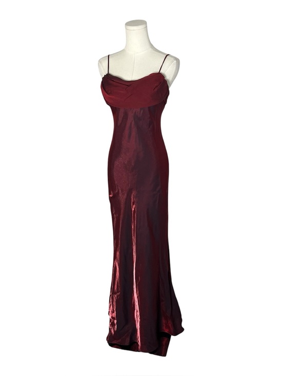 Vintage Dresses & Skirts - 90s Vintage Blondie Nites Burgundy Cowl Neck Lace Up Back Evening Gown Dress